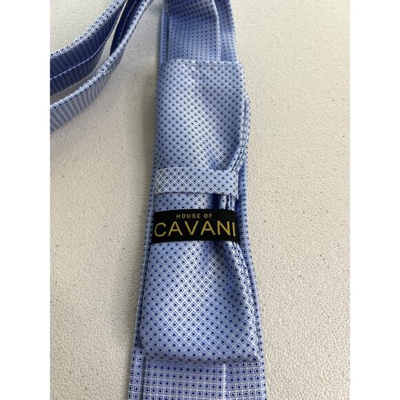 House of Cavani Blue Geometric Pattern Slim Tie with Pocket Square NWOT - Picture 4 of 6